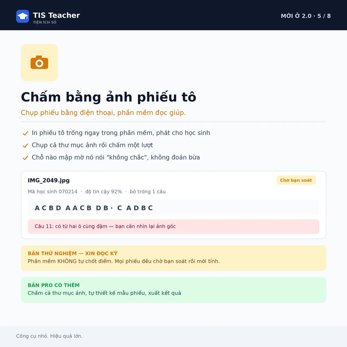 Chấm trắc nghiệm bằng ảnh phiếu tô